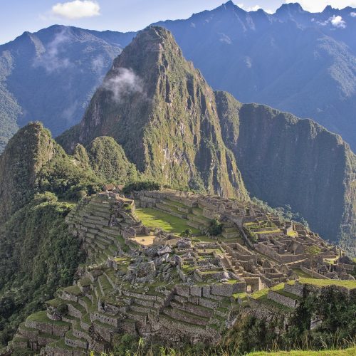 The Inca citadel of Machu Picchu with Huayna Picchu behind it